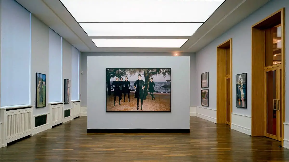 Helmut-Newtons-photographs Gallery interior at Berlin’s Museum of Photography displaying a large Helmut Newton fashion photograph